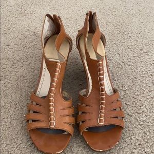 Brown leather wedges